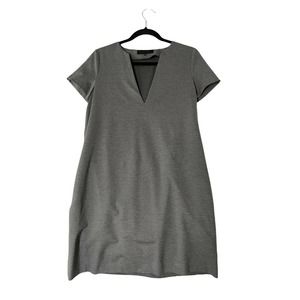 MOGA Japan Gray V-Neck Shift Dress Cap Sleeve Side Pocket Stretch Women's Size 2